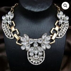 Glamorous Hollywood Silver Crystal Rhinestone Gold Statement Bib Necklace Bridal